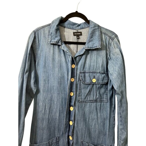 Women’s Long-Sleeve Denim Jumpsuit with Elastic Ankle & Button-Up Closure Size S - Picture 3 of 4